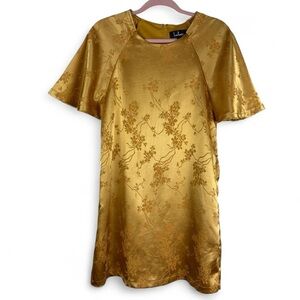 Lulus Gold Yellow Floral Short Sleeve Mini Dress Womens Size Small